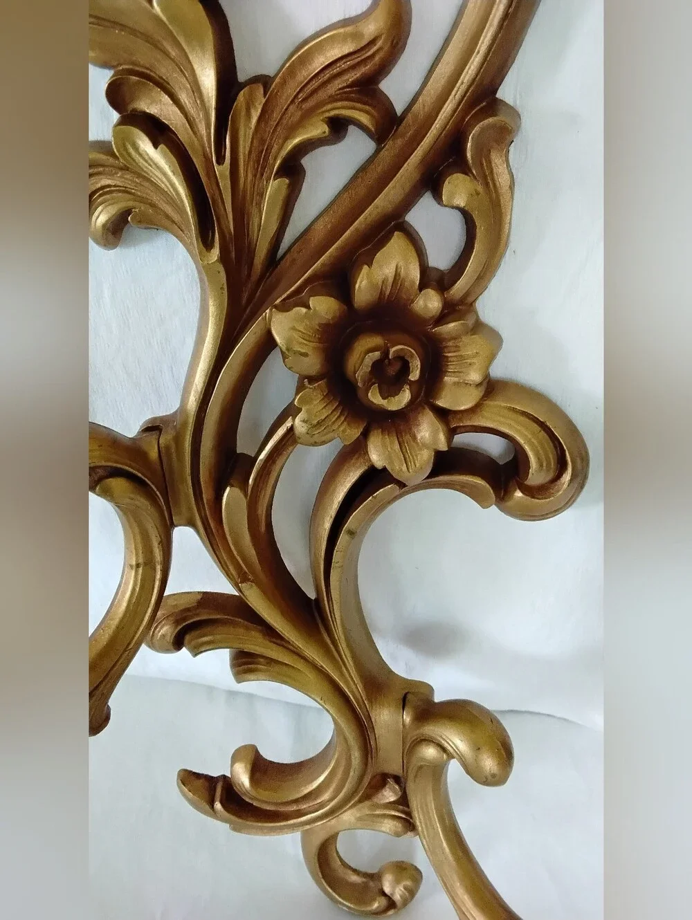Vtg Syroco Ornate Gold Floral Wall Hook Candle Sconce